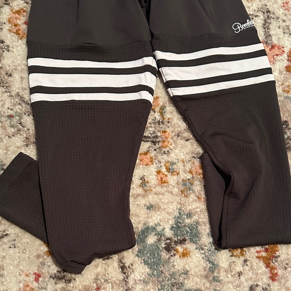 Bombshell Sportswear Black Leggings with White Stripes - Picture 3 of 6